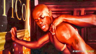 Couple mid-scene in a dim bedroom