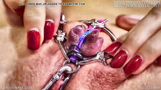 Close frame of an explicit scene in sharp indoor light
