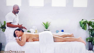 Pair of performers in motion on a wide bed