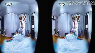 Couple on a made bed in an explicit scene