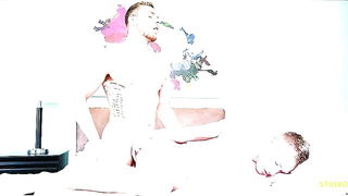 Explicit massage scene in a softly lit room