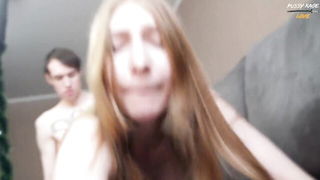 Pair of performers in motion on a wide bed