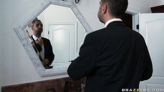 Explicit doggy style scene on a wide bed