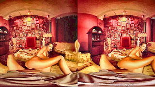 Solo performer with a toy on rumpled bedsheets