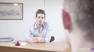 Explicit massage scene in a softly lit room