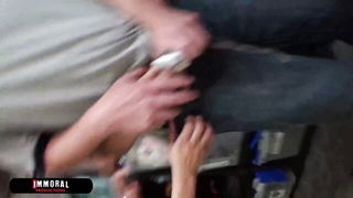 Close frame of an explicit scene in sharp indoor light