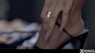 Close frame of an explicit scene in sharp indoor light