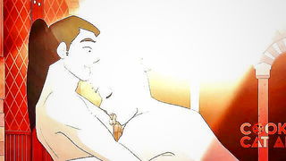 Explicit massage scene in a softly lit room