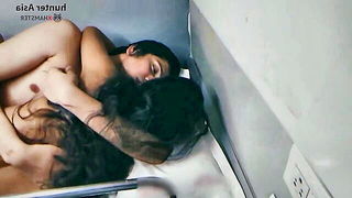 Close frame of an explicit scene in sharp indoor light