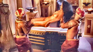 Close frame of an explicit scene in sharp indoor light
