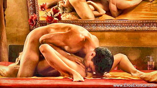 Close frame of an explicit scene in sharp indoor light