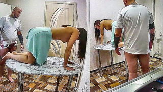 Pair of performers in motion on a wide bed