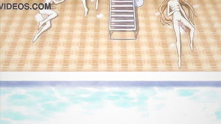 Couple on a made bed in an explicit scene