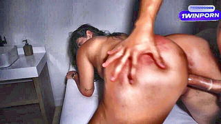Explicit doggy style scene on a wide bed