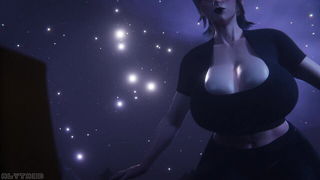 Studio set with performers in an explicit scene under bright lights