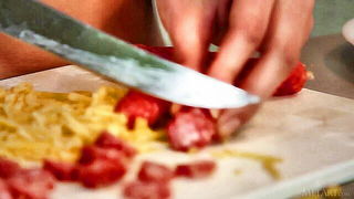 Close frame of an explicit scene in sharp indoor light
