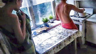 Close frame of an explicit scene in sharp indoor light