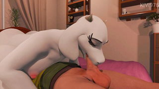 Couple on a made bed in an explicit scene
