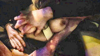 Couple on a made bed in an explicit scene
