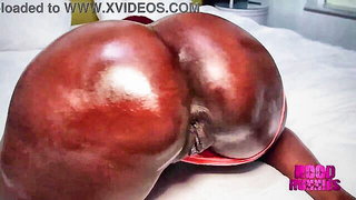 Couple on a made bed in an explicit scene