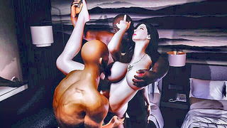 Pair of performers in motion on a wide bed