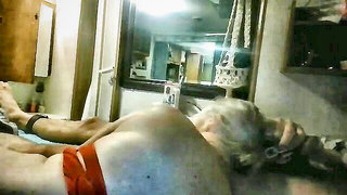 Close frame of an explicit scene in sharp indoor light