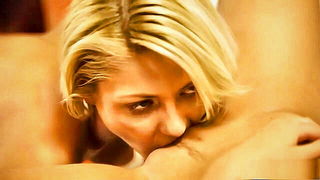 Explicit massage scene in a softly lit room