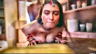 Explicit massage scene in a softly lit room