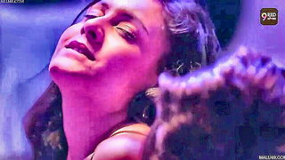 Close frame of an explicit scene in sharp indoor light