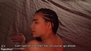 Studio set with performers in an explicit scene under bright lights